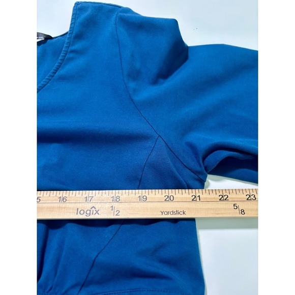 eShakti Blue Empire Waist V-Neck Dress 22W Modest Office Capsule Pockets - Picture 8 of 15